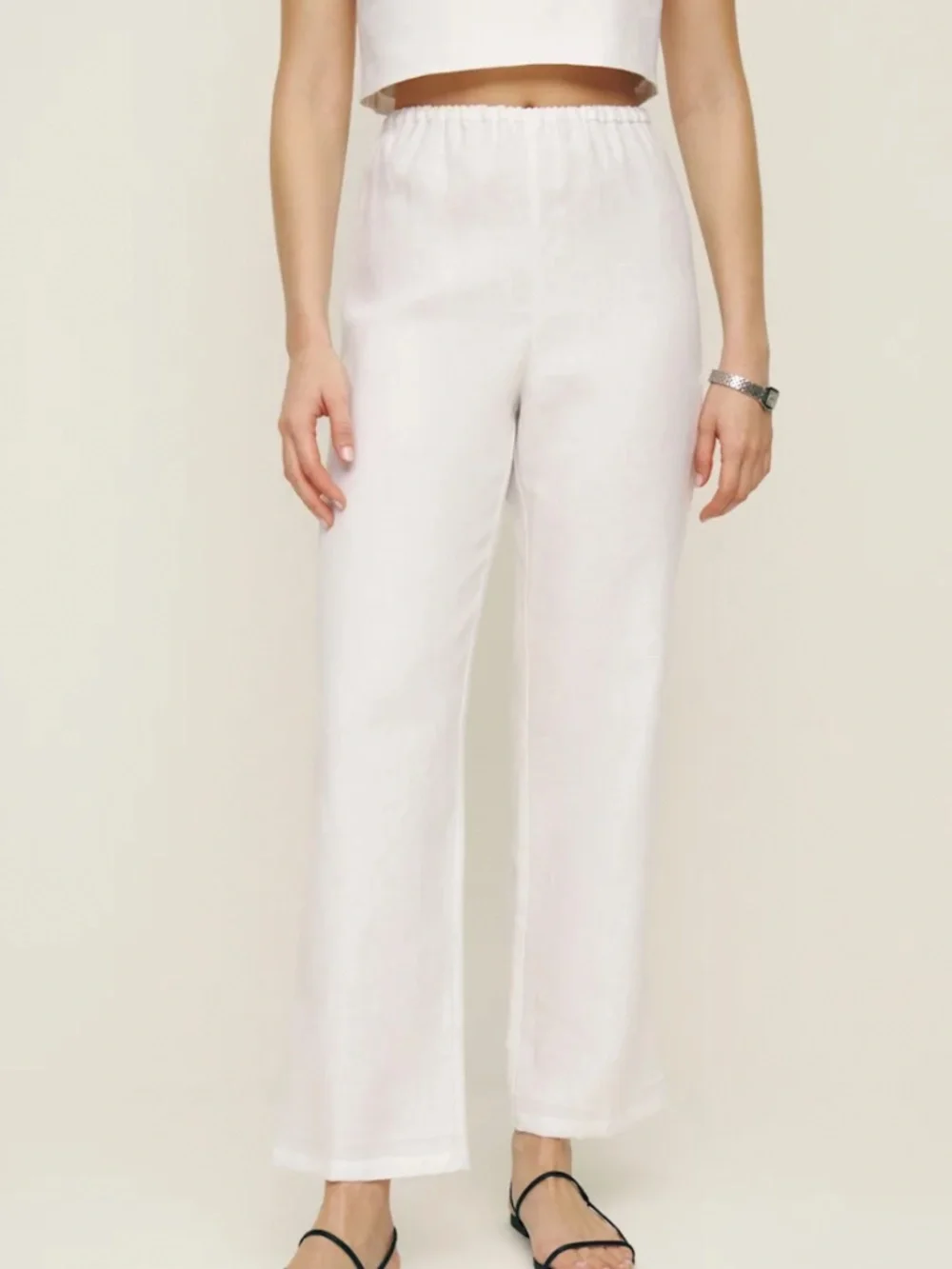 Reformation Remi Cropped Linen Pant Ivory - Size S